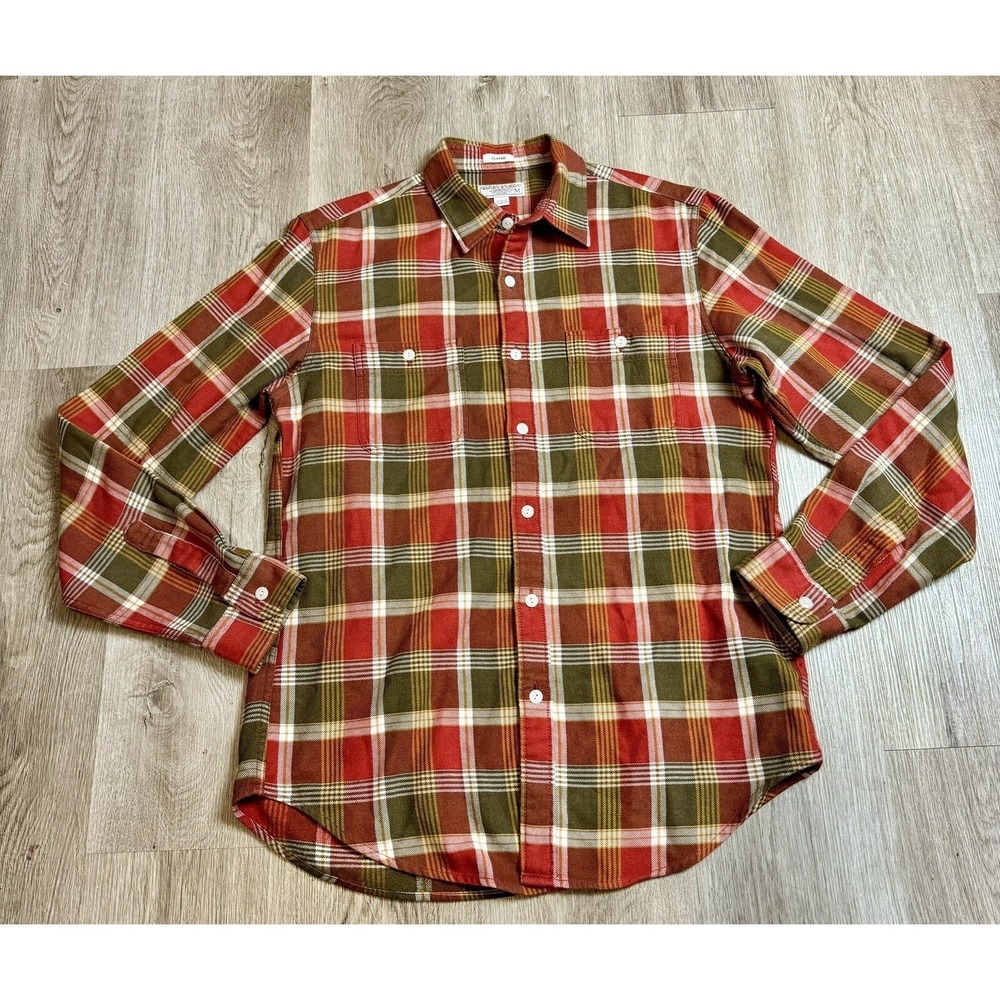 Wallace & Barnes Mens Flannel Shirt Button Up Plaid Red Green Classic Fit M‎